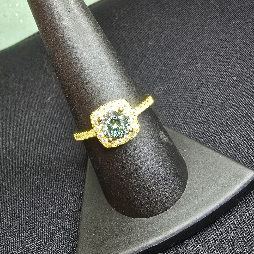 Gold Over 925 Sterling Silver - Portugese Cut - Moissanite Ring - Size: 8 3/4